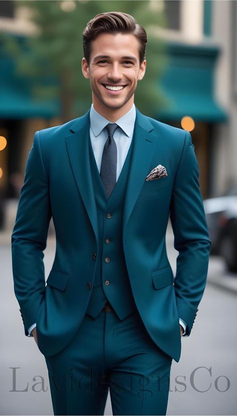 Wedding Men Suit Blue, Teal Blue Tuxedo For Men, Aqua Suit For Men, Groom Teal Suit, Turquoise Tuxedo Wedding, Complete Suit Men, Teal Blue Suits For Men, Peacock Groomsmen Attire, Men Suits Colors