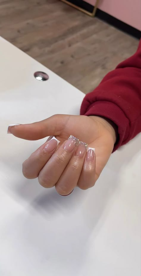 Rhinestone French Tip Nails, White Acrylic Nails, Simple Acrylic Nails, French Tip Acrylic Nails, Girly Acrylic Nails, Acrylic Nails Designs, French Acrylic Nails, Cute Acrylic Nail Designs, Glow Nails