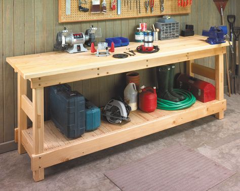 Plank-Top Bench | Woodworking Project | Woodsmith Plans Japanese Woodworking Projects, Woodsmith Plans, Workbench Plan, Woodworking Table Plans, Garage Workbench Plans, Garage Workbench, Building A Workbench, Workbench Designs, Garage Workshop Organization