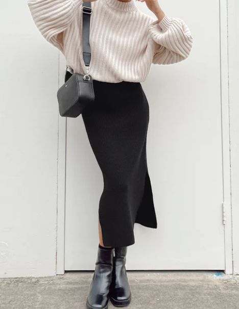 https://www.princesspolly.com.au/pages/search-results?q=workwear&page_num=2 Black Midi Skirt Outfit, Black Maxi Skirt Outfit, Midi Skirt Outfit Winter, Knit Skirt Outfit, Skirt Outfit Fall, Black Skirt Outfits, Skirt Knit, Midi Skirt Black, Midi Skirt Outfit