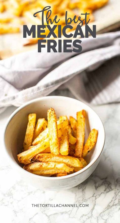 Mexican fries is a great side dish that is crispy and tasty. These Mexican fries are vegan #thetortillachannel #mexicanfries #mexicanstreetfries #veganfries #veganmexicanfries #easyfries #easymexicanfries Mexican Side Dish Recipes, Easy Mexican Dinner Recipes, Seasoning Rice, Easy Mexican Dinner, Mexican Bbq, Mexican Fries, Mexican Side Dish, Southwestern Food, Mexican Burger