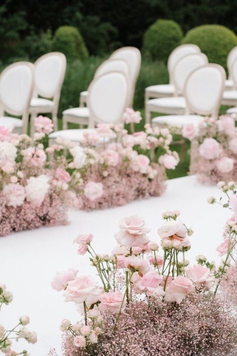 Baby Pink Wedding, Gypsophila Wedding, Pink Wedding Decorations, Wedding Isles, Pink And White Weddings, Pink Wedding Inspiration, Aisle Flowers, Pink Wedding Theme, Wedding Aisle Decorations