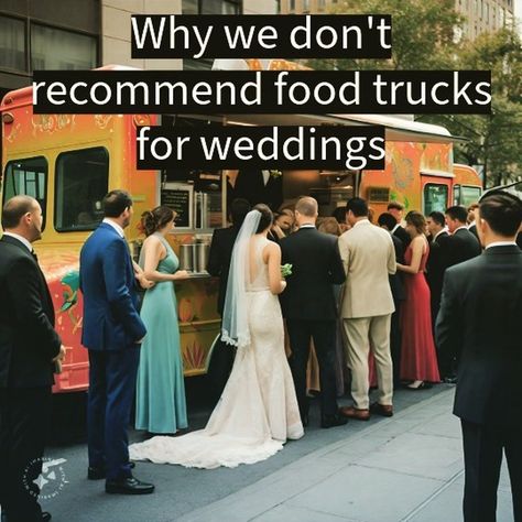 Food trucks are generally a poor design choice for a wedding reception. While couples may think they're adding fun variety or saving money, with a few exceptions they generally are pulling people out of the awesome venue that they've rented, put them in long lines in a parking lot or on the street, and destroyed their photos and timeline. Food trucks can be great in situations where customers are roaming around for extended periods during an event with a minimal timeline/ concession-forward ... Food Truck Wedding Reception, Food Truck Reception, Wedding Food Truck, Truck Wedding, Food Truck Wedding, Commitment Ceremony, Wedding Rehearsal, Food Trucks, Wedding Food