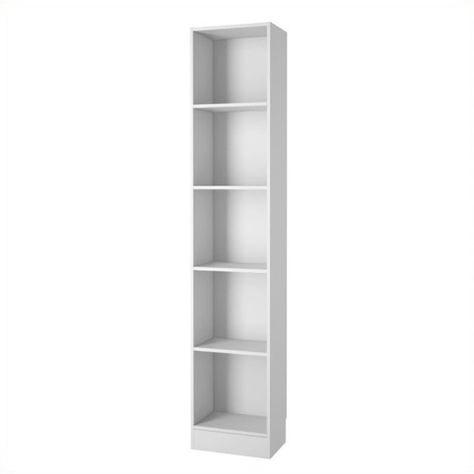 Free 2-day shipping. Buy Scranton and Co 5 Shelf Narrow Contemporary Bookcase in White at Walmart.com Work Room Ideas, Redecorate Room, Post Grad Apartment, Tall Narrow Bookcase, 2023 Apartment, Simple Bookcase, Big Bedroom, Studio Bathroom, Narrow Bookcase