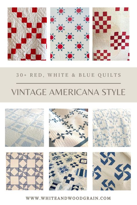 American Quilts Patterns, Americana Quilt, Hobby Inspiration, Vintage Quilts Patterns, Farmhouse Quilts, Blue Quilt, Red And White Quilts, Vintage Bedspread, American Quilt