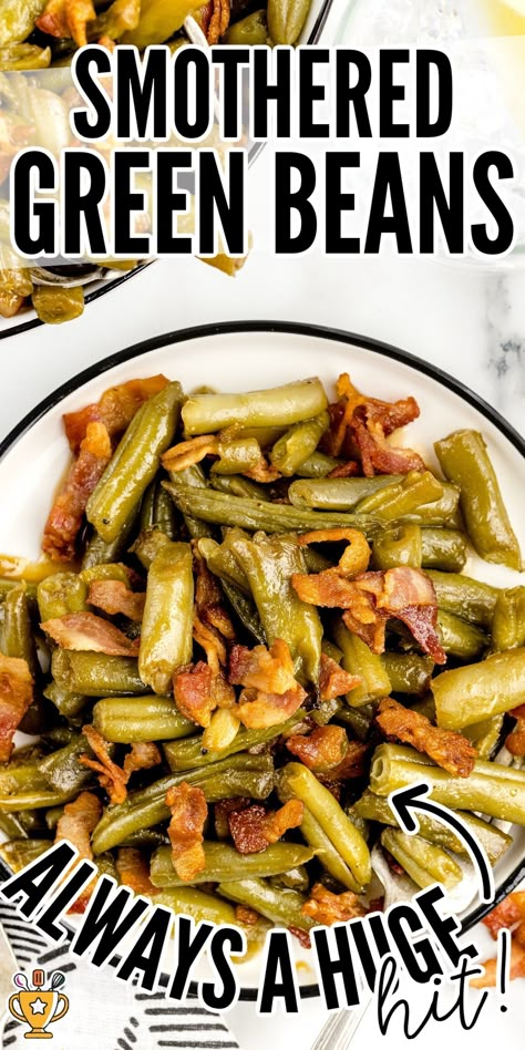 Smother Green Beans, Mississippi Green Beans, Smothered Green Beans Recipe, Crockpot Green Beans And Bacon, Frozen Green Beans With Bacon, French Cut Green Bean Recipes, Greenbeans Bacon, Arkansas Green Beans, Southern Green Bean Recipes