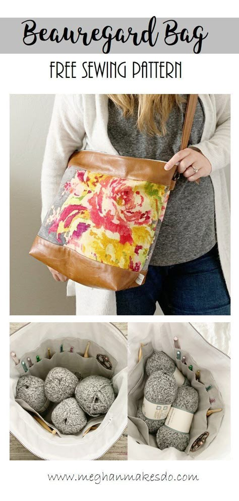 Craft Bag Sewing Pattern Free, Yarn Bag Pattern Sewing Free, Knitting Sewing Patterns, Crochet Project Bag Sewing Pattern, Knitting Project Bags To Sew, Bag For Knitting Projects, Cross Body Bag Patterns To Sew, Knitting Bag Sewing Pattern Free, Bowl Me Over Bag By Annie