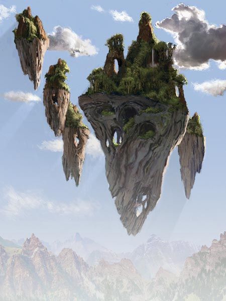 Floating Building Art, Plane Of Air Dnd, Flying Island Drawing, Floating Islands Minecraft, Minecraft Skyblock Island Ideas, Floating Island Art, Floating Island Minecraft, Earth Concept Art, Minecraft Floating Island