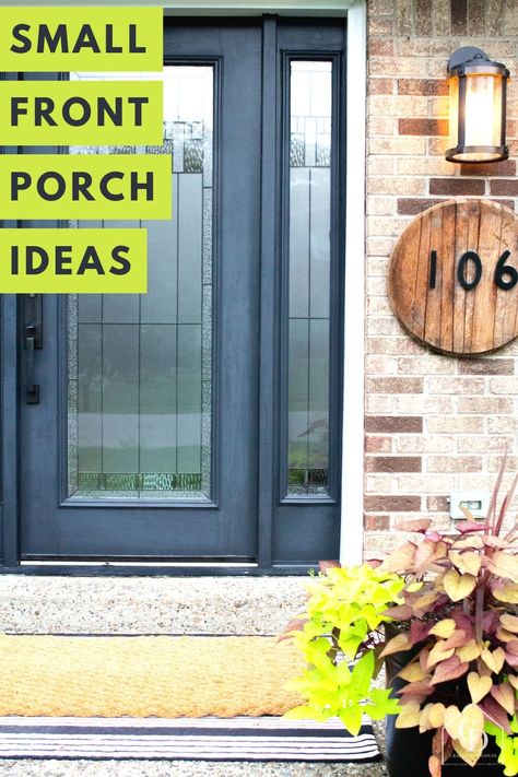 Use these 5 small front porch ideas to update curb appeal on a budget. Quick and easy, you can complete this mini-makeover over the weekend. Small Front Porch Ideas on a Budget | Small Front Deck Ideas | Small Front Patio Ideas | Modern Small Front Porch | Simple Porch Ideas Small Front Deck Ideas, Small Front Patio Ideas, Simple Porch Ideas, Patio Ideas Simple, Small Front Patio, Small Front Deck, Update Curb Appeal, Front Porch Simple, Cheap Patio Decor