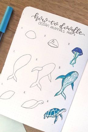 Best step by step ocean doodle tutorials and ideas for your bullet journal! #bulletjournaldoodles #bujoinspo #bujopage Step By Step Doodles, Ocean Doodles, Doodle Art Journals, Pencil Drawings Easy, Bullet Journal Notebook, Easy Doodle Art, Bullet Journal Writing, Bullet Journal Art, Ocean Theme