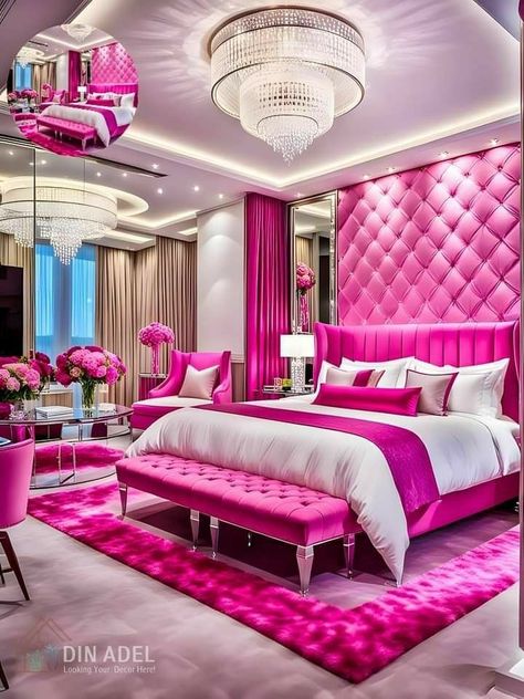 Hot Pink Bedroom Ideas, Bedroom Hot, Classy Bedroom Decor, Beautiful Dorm Room, Pink Pictures, Bedroom Decor Dark, Preppy Bedroom Decor, Simple Bedroom Design, Pink Bedroom Decor