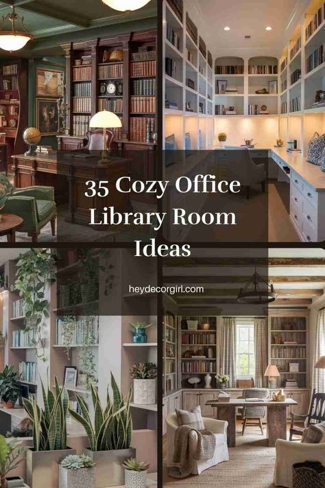 Library Office Room Ideas, Home Library Design Cozy, Cozy Library Room Ideas, Office Library Room, Cozy Home Library Ideas, Small Library Room, Home Office Library Ideas, Small Library Room Ideas, Small Home Library Ideas