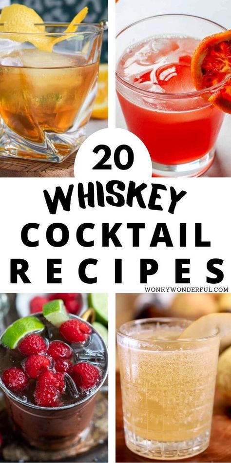 These Whiskey Cocktails will warm you up on the cold winter nights. From whiskey sour to hot toddy to Irish coffee, this roundup has a little whiskey for everyone. The best drinks made with whiskey around the web. #whiskeycocktails #cocktailrecipes Jameson Whiskey Drinks, Whiskey Mixed Drinks, Bourbon Mixed Drinks, Whiskey Drinks Simple, Good Whiskey Drinks, Whiskey Cocktail Recipes, Whiskey Cocktails Easy, Bourbon Drinks Recipes, Whisky Cocktail Recipes