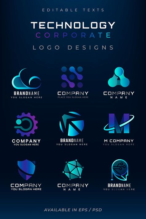 Gradient corporate technology futuristic logo set | premium image by rawpixel.com / Kappy Kappy Logo For Technology, Futuristic Technology Design, Futuristic Logo Design, Logo Design Technology, Technology Branding, Tech Logo Design, Futuristic Logo, Technology Logo Design, Technology Futuristic