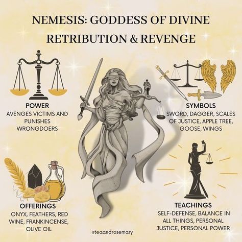 Deity Work Witchcraft, Greek Goddess Nemesis, Goddess Of Vengeance, Goddess Nemesis, Goddesses Mythology, Nemesis Goddess, Greek Goddess Mythology, Primordial Goddess, Deity Work