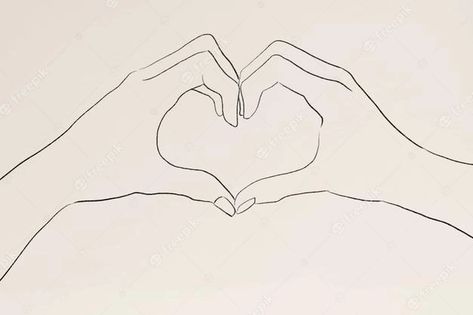 Hand Making Heart Drawing, Two Hands Making A Heart Drawing, Two Hands Making A Heart Tattoo, Heart Gesture Hands, Hand Heart Drawing Reference, Hands Making Heart Tattoo, Heart With Hands Tattoo, How To Draw Hands Making A Heart, Hand Heart Illustration