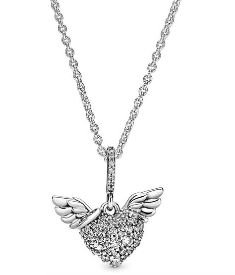 Pandora Jewelry Pave Heart and Angel Wings Cubic Zirconia Necklace in Sterling Silver, 17.7" Angel Wings Necklace, Pandora Pave, Angel Wings Heart, Pandora Heart, Pandora Necklace, Angel Wing Necklace, Zirconia Necklace, Cubic Zirconia Necklace, Pandora Jewelry