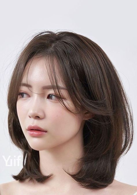 Hair Cut For Short Hair Women Straight, Shoulder Hair Straight, Korean Layered Bob With Fringe, Short Hair Styles Women Round Face, Good Haircut For Round Face, Haircut Short For Round Face, Asian Short Hair Bob Round Faces, Shirt Hair For Round Face, Short Hair Asian Women Round Face