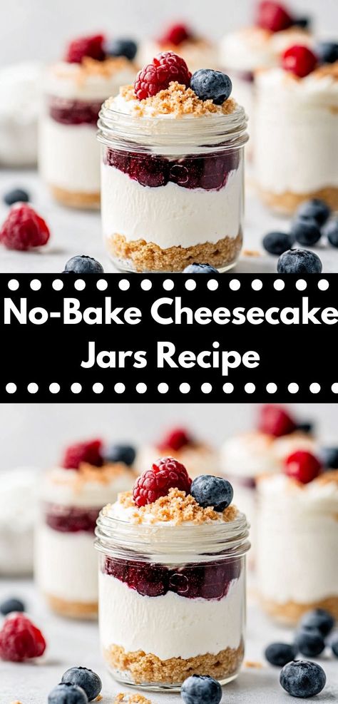 Searching for a unique dessert for your next gathering? These No-Bake Cheesecake Jars offer a delightful twist on traditional cheesecake, making them an impressive yet easy choice for parties and celebrations. Jelly Jar Desserts, Mountain Snacks, Cheesecake In A Jar Recipe, Mason Jar Cheesecake, Traditional Cheesecake, Cheesecake Jars, No Bake Cheesecake Filling, Cheesecake In A Jar, Easy No Bake Cheesecake