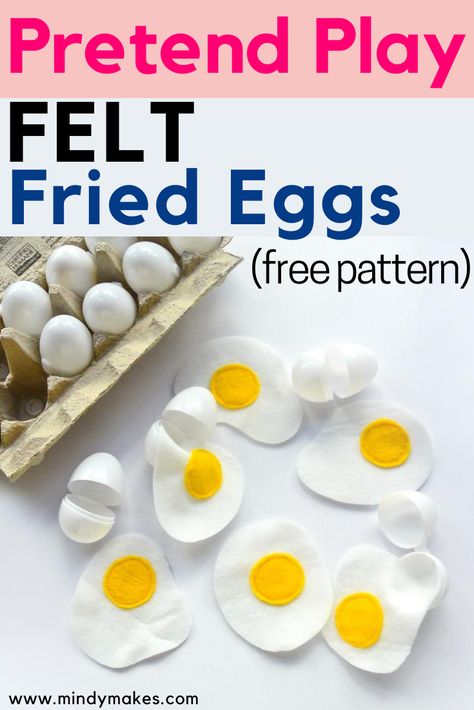 Learn how to make a dozen of these seriously EASY Felt Fried eggs that crack open in no time! Includes free pattern and no-sew option! #playfood #diyprojectsforkids #feltfood #pretendplay #pretendplaytoys Diy Felt Food, Felt Food Patterns Free, Play Food Diy, Felt Eggs, Felt Toys Diy, Felt Food Diy, Felt Food Patterns, Felt Play Food, Kids Pretend Play