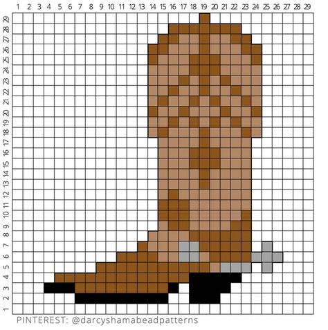 Western Cowboy Boot Pattern #cowboyboot #western #boot #cowboy #cowboys #america #american #usa #unitedstates #southern #culture #cultural #hamabeads #hamabeadpattern #perlerbeads #perler #pixel #pixelart #pyssla #fusebeads Cowboy Boot Crochet Tapestry, Perler Bead Patterns Western, Cowboy Boots Cross Stitch Patterns, Western Perler Beads, Cowboy Boot Cross Stitch Pattern, Cowboy Hat Cross Stitch Pattern, Cross Stitch Cowboy Boots, Cowboy Granny Square, Cowboy Hat Pixel Art