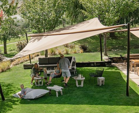 Shade Sail NZ | Retractable Awning | Shade Systems NZ | Suncraft Shade Sail Backyard, Garden Sail Shade, Triangle Shade Sail Ideas, Sail Pergola, Sailcloth Shade, Sun Shade Sail Ideas, Sail Garden Shade, Backyard Triangle Shade, Shade Sail Ideas