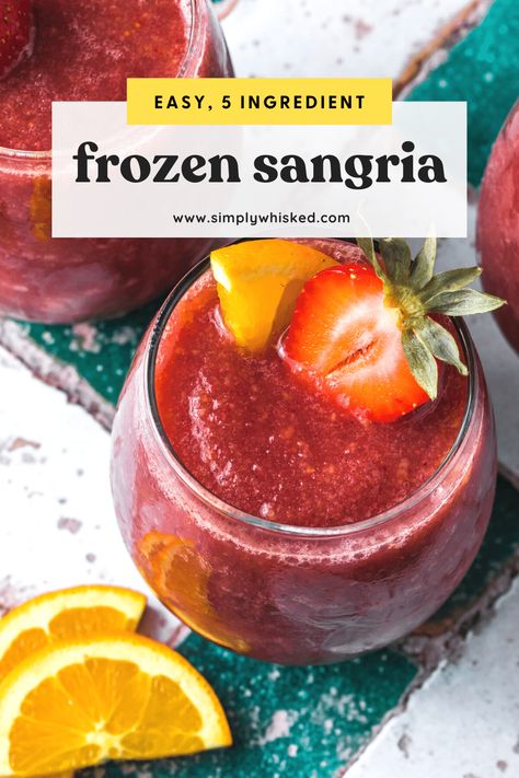 These refreshing, frozen sangria wine slushies are made with a red wine, peach and strawberry, and blended with orange juice and triple sec for some added sweetness. Peaches And Strawberries, Wine Slushie Recipe, Best Sangria Recipe, Frozen Sangria, Cranberry Sangria, Wine Slushies, Cider Sangria, Apple Cider Sangria, Sangria Wine