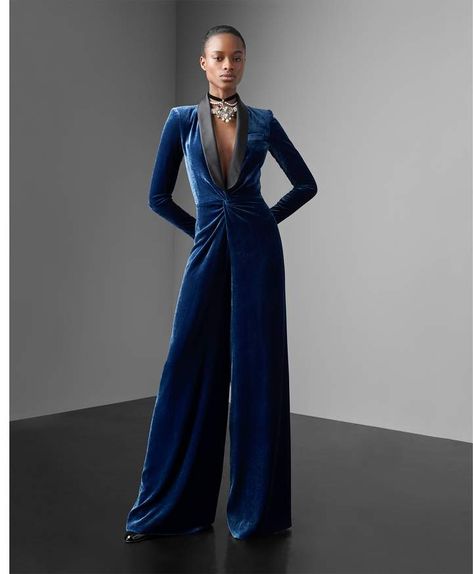 Dark Blue Jumpsuit, Jumpsuit Fall, Formal Jumpsuit, Velvet Jumpsuit, Jumpsuit Outfit, Blue Jumpsuits, Ralph Lauren Collection, Jumpsuit Fashion, Gorgeous Gowns