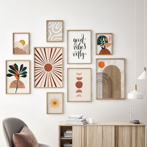 Boho Abstract Wall Art Gallery Wall Set of 9 prints Mid | Etsy Boho Pictures, Boho Posters, Boho Gallery Wall, Boho Frame, Etsy Art Prints, Décor Boho, Makeover Ideas, Abstract Poster, Gallery Wall Set