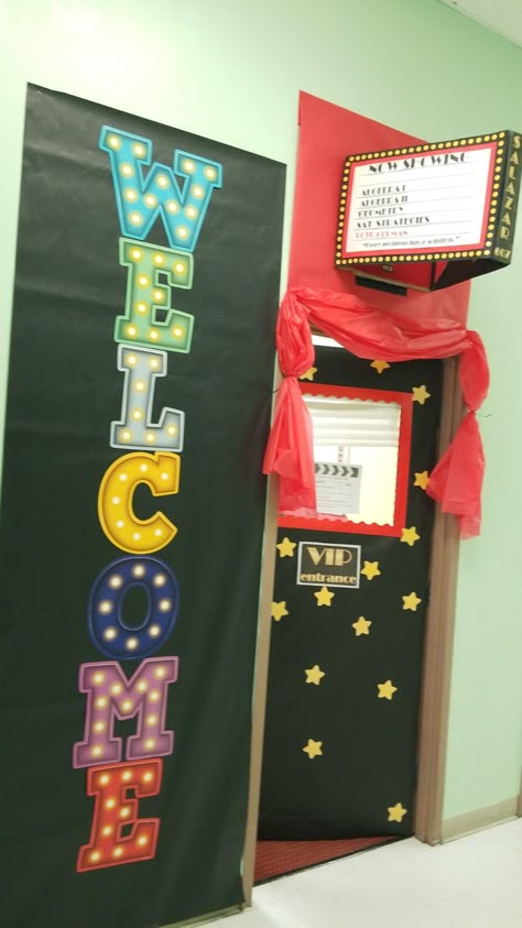 Cinema Theme Classroom, Movie Themed Vbs, Hollywood Theme Classroom Decorations, Hollywood Theme Classroom Door, Movie Themed Classroom, Hollywood Classroom Theme, Movie Theater Theme, Hollywood Classroom, Drama Classroom