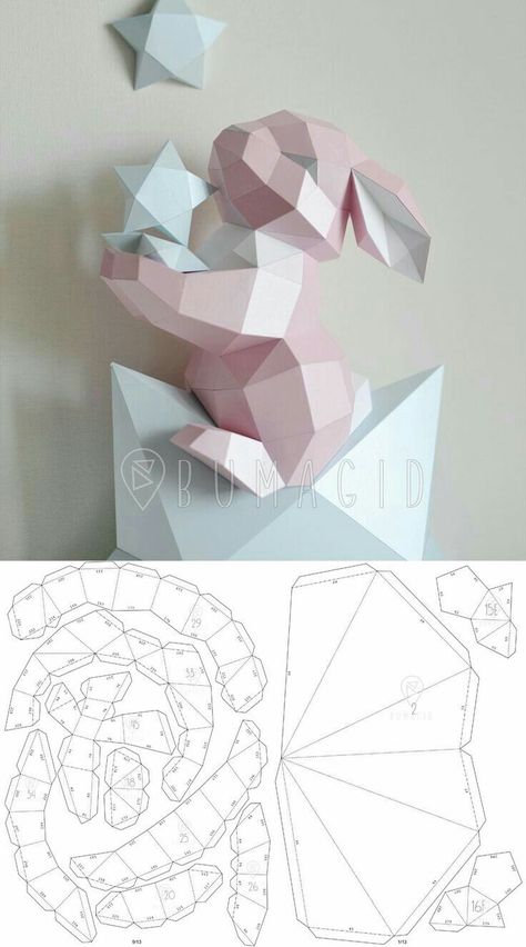 Rabbit Paper Craft, Paper Rabbit, Star 3d, Paper Bunny, Craft Origami, Folding Origami, Instruções Origami, Seni Dan Kraf, Origami Paper Art