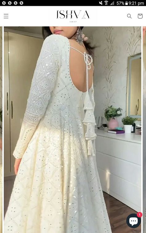 White Anarkali Dress, Embroidery Kurta, White Anarkali, Designer Anarkali Dresses, Georgette Anarkali, Simple Saree Designs, Anarkali Dress Pattern, Simple Gowns, Pakistani Wedding Outfits