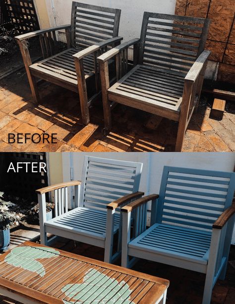 How to Refinish Old Outdoor Wood Furniture And Give it a New Life Painting Outdoor Wood Furniture, Outdoor Wood Table, Outdoor Furniture Makeover, Painted Outdoor Furniture, Wooden Patio Furniture, Patio Furniture Makeover, Ikea Outdoor, Wooden Outdoor Furniture, Outdoor Wood Furniture