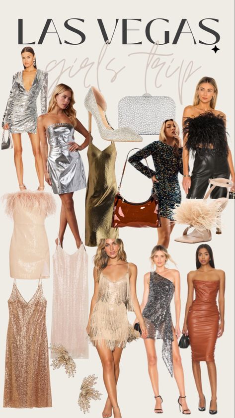 Las Vegas wardrobe for your next girls trip. #lasvegasdress #lasvegas #lasvegaslooks #ootd #lasvegasoutfit #glitterdress #flashystyle #sequindress #partydress #bacheloretteparty #bachelorettedress #lastdisco #partyoutfit #lastrodeo #weddingguest #weddinglooks #discoparty #festivaloutfit #LTKFind #liketkit Vintage Las Vegas Outfits, Vegas Theme Party Outfit Ideas, Vegas Theme Party Outfit Costumes, Vegas Semi Formal Theme, Birthday Vegas Outfit, Night In Vegas Theme Party Outfit, Las Vegas Theme Party Outfit Dresses, Las Vegas Outfit Party, Las Vegas Outfit Night Out