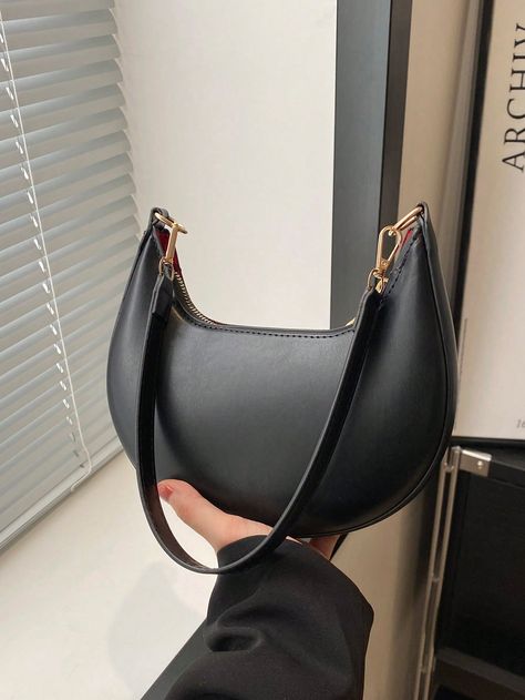 1pc Zipper Closure Pu Solid Color Crescent Shoulder Bag With Armpit Bag, Fashionable Retro Work Office Shoulder Bag For Women Daily UseI discovered amazing products on SHEIN.com, come check them out! Business Casual Minimalist, Armpit Bag, Moon Bag, Bags For Teens, Breast Tape Lift, Bag Light, Black Shoulder Bag, Kids Sleepwear, Vintage Bags