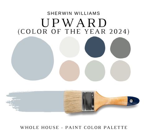 Sherwin Williams Paint Color Of The Year 2024, Main Room Paint Colors, 2024 Color Of The Year Sherwin Williams, Naval And Alabaster Sherwin Williams, Wherein Williams Upward, Color Of Year 2024, Sherwin Williams Upward Kitchen, Upward Color Palette, Beach House Paint Colors Interior Sherwin Williams