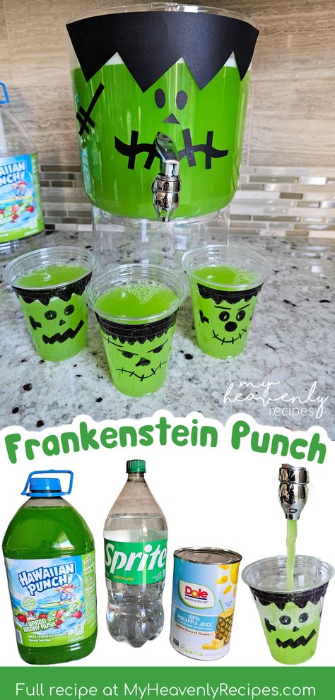 frankenstein punch Hulk Punch Recipe, Frogs Breath Punch, Green Punch Halloween, Halloween Alcoholic Drinks For A Party Punch, Green Halloween Drinks Nonalcoholic, Witches Punch For Kids, Halloween Kids Party Ideas Food, Green Halloween Punch For Kids, Sugar Free Halloween Punch