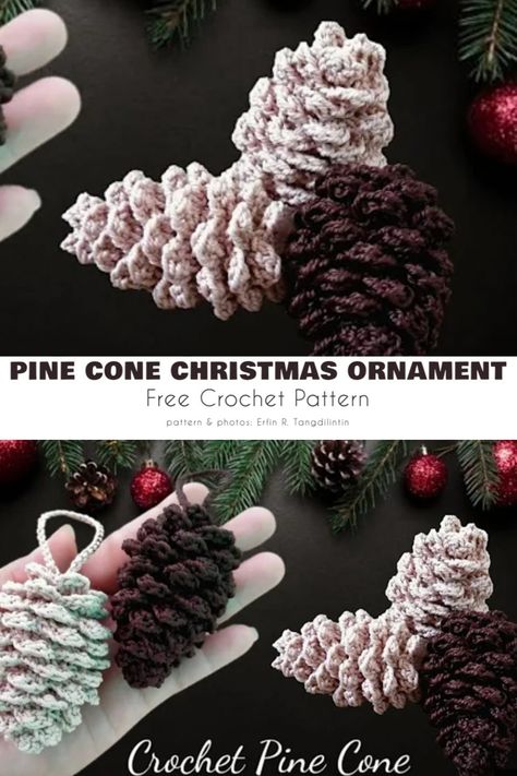 Tiki Crochet Pattern, Crochet Winter Ornaments, Pine Cone Crochet Free Pattern, Crochet Holiday Decorations, Easiest Crochet Cardigan, Christmas Fiber Art, Knitted Christmas Wreaths, Yule Crochet Patterns Free, Free Crochet Patterns Christmas Ornament