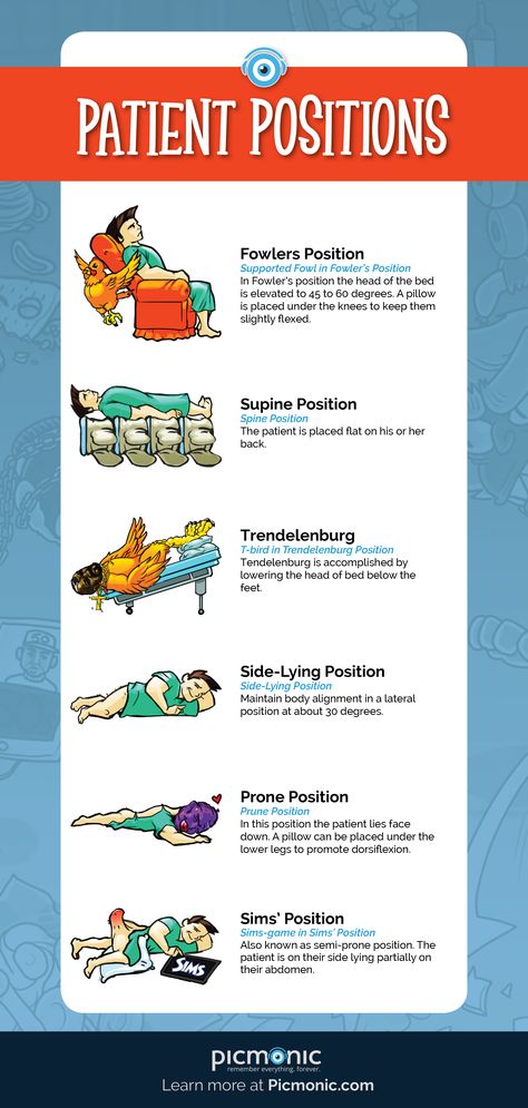 Positioning a patient properly is an essential nursing care for the patient. Some positions are required for procedures while others are required that promote healing. It is vital that the patient’s safety comes first and proper communication takes place before moving the patient. Learn them all at Picmonic.com. #picmonic #mnemonic #nursingschool #nclex #study #postions #patient Nursing Clinicals, Proper Communication, Medical Assistant Student, Usmle Step 1, Nclex Review, Nclex Study, Nursing Mnemonics, Pharmacology Nursing, Nursing School Survival