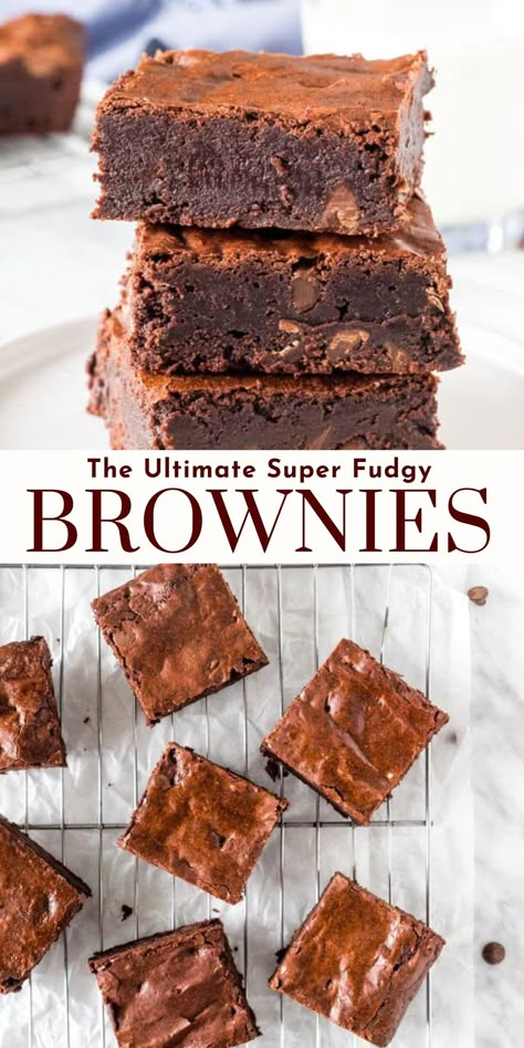 These triple chocolate fudge brownies are the perfect recipe for anyone who loves super fudgy brownies. They're extra thick with a rich chocolate flavor, crinkly tops and the perfect brownie texture #brownies #triplechocolatebrownies #fudgebrownies #fudgybrownies from Just So Tasty https://www.justsotasty.com/triple-chocolate-fudge-brownies/ Brownie Texture, Best Fudgy Brownie Recipe, Triple Chocolate Brownies, Pastries Recipes, Pastries Recipes Dessert, Baking Photography, Fudgy Brownie Recipe, Perfect Brownies, Brownies Recipe Homemade