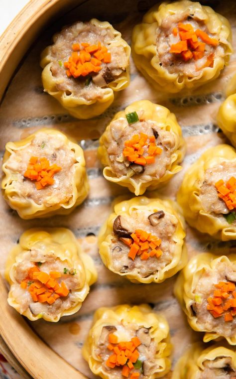 Shumai (燒賣) are steamed pork dumplings that are perennial favorites at dim sum. In this step-by-step shumai recipe, I show you how to prepare and wrap shumai #dimsum Steamed Pork Dumplings, Siu Mai, Steamed Pork, Dim Sum Recipes, Pork Dumplings, Pork Dumpling, Chinese Dumplings, Dumpling Recipe, Chinese Cooking