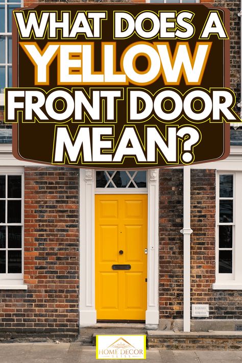 Mustard Front Door Brick House, Red House Yellow Door, Mustard Yellow Front Door Brick House, Yellow Front Door Interior, Black House With Yellow Door, Bold Front Door Colors White House, Yellow Door On Brick House, Brown House Yellow Door, Mustard Front Door Color