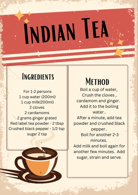 Indian Tea Recipe Masala Chai, Indian Chai Recipe, Authentic Indian Chai Tea Recipe, Indian Milk Tea, Indian Tea Recipe, Tea Masala Powder Recipe, Indian Ginger Tea Recipe, Chai Recipe Indian, Indian Chai Tea Recipe