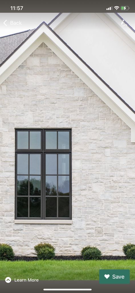 Ivory Stone House Exterior, White Stone On Front Of House, White Brick And Stone Exterior Farmhouse, White Stone Siding Exterior, Brick On White Farmhouse Exterior, White Stone Houses Exterior, Limestone Siding Exterior, White Brick Accent Exterior, White Stucco With Stone Exterior