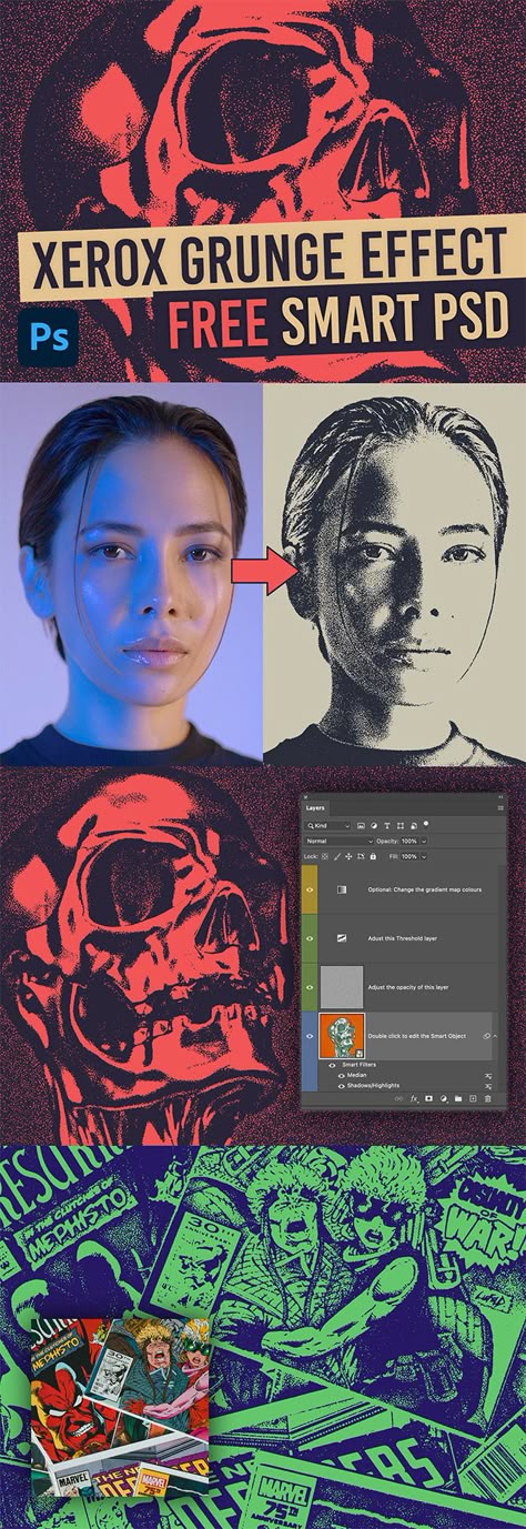 Grainy Xerox Grunge Effect Photoshop Tutorial Grunge Effect, Photoshop Tutorial Typography, Photoshop Video, Photoshop Tutorial Photo Editing, Graphic Design Tutorials Learning, Photoshop Design Ideas, Desain Editorial, Effect Photoshop, Photoshop Tutorial Design
