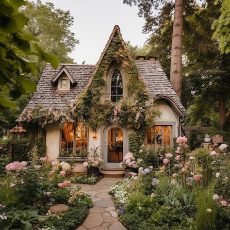 Cottage Core Building, Cottage Core Aesthetic House Exterior, Fairy Cottage House Aesthetic, Cute Fairytale Cottage, Overgrown Aesthetic House, Cottage Core Architecture, Fairytale Home Aesthetic, Cottage Core Homes Exterior, Fairy Houses Aesthetic