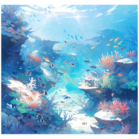 underwater scene with tropical fish and corals @midjourney #midjourneyNiji #aiartgeneratedart #generativeart #generativeartwork #artificialintelligenceai #aiartgenerator #aiartwork #aiartworks #artificialintelligence #midjourney #midjourneyart #midjourneycommunity Under Water Illustrations, Concept Art Underwater, Ocean Background Drawing, Underwater Illustration Art, Animated Underwater, Sea Drawings, Under The Sea Drawings, Aquarium Drawing, Underwater Illustration