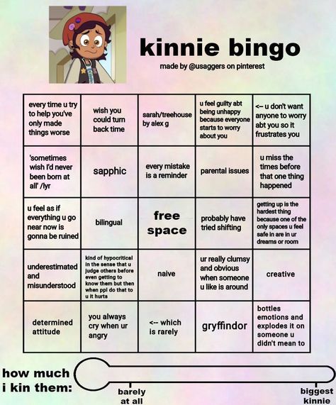 Kinnie Bingo, About Me Template, Character Sheet Template, Bingo Template, Bingo Board, Pinterest Templates, The Owl House, Bingo Cards, Literally Me