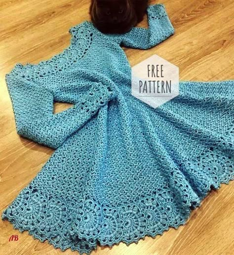 Crochet Dress for Women Free Pattern Long Sleeve Crochet Dress, Crochet Dress Pattern Free, Crocheted Dress, Dress Patterns Free, Crochet Skirts, Crochet Clothes For Women, Haken Baby, Crochet Dress Pattern, Crochet Clothes Patterns