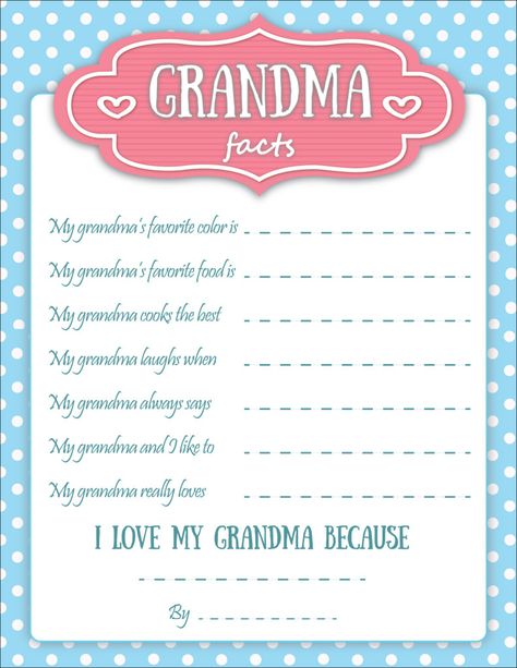 Mother's Day Printable Grandma All About My Grandma, I Love My Grandma, Mother's Day Printables, Mom Printable, Fact Sheet, Mom And Grandma, Best Mother, Creative Template, All About Me!